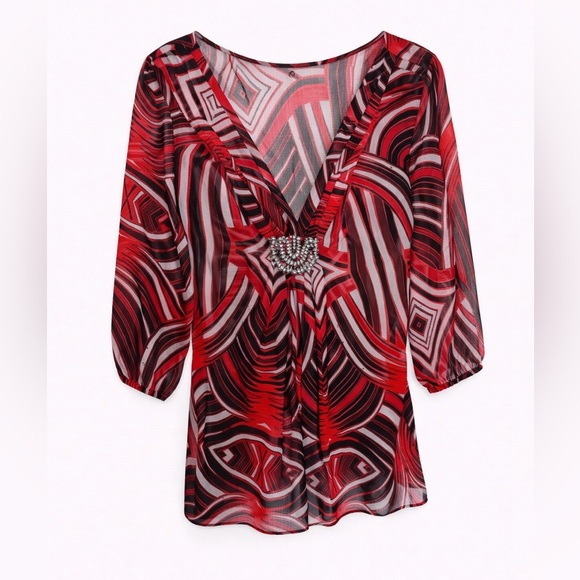 Express Tops - 🌹NWT!  Express Red Sheer Blouse